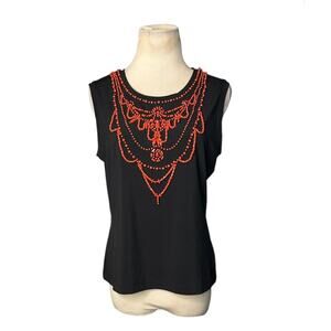 Taifun black orange beads embellishments sleeveless top size Medium